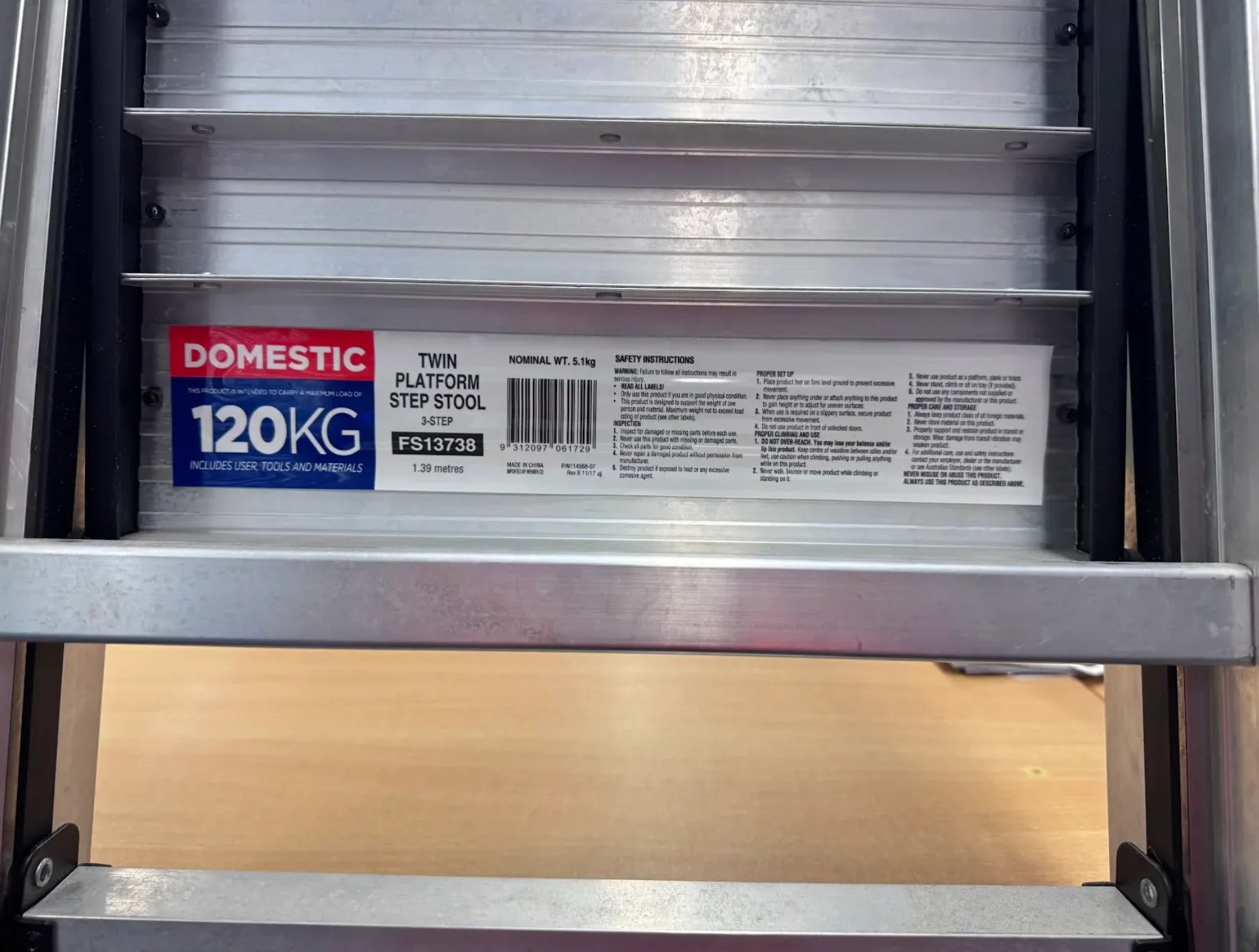 Domestic 120KG twin platform step stool packaging box on metal shelving unit